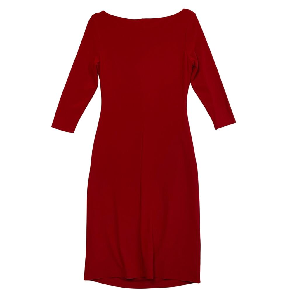 Lauren Ralph Lauren Red Boat Neck Side Ruched Sheath Dress Size 6 - Picture 2 of 9